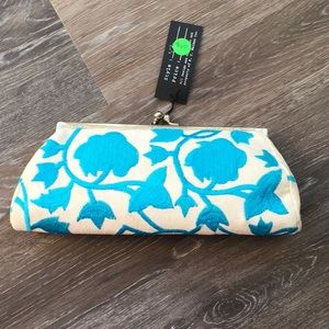 Blue Embroidered Clutch